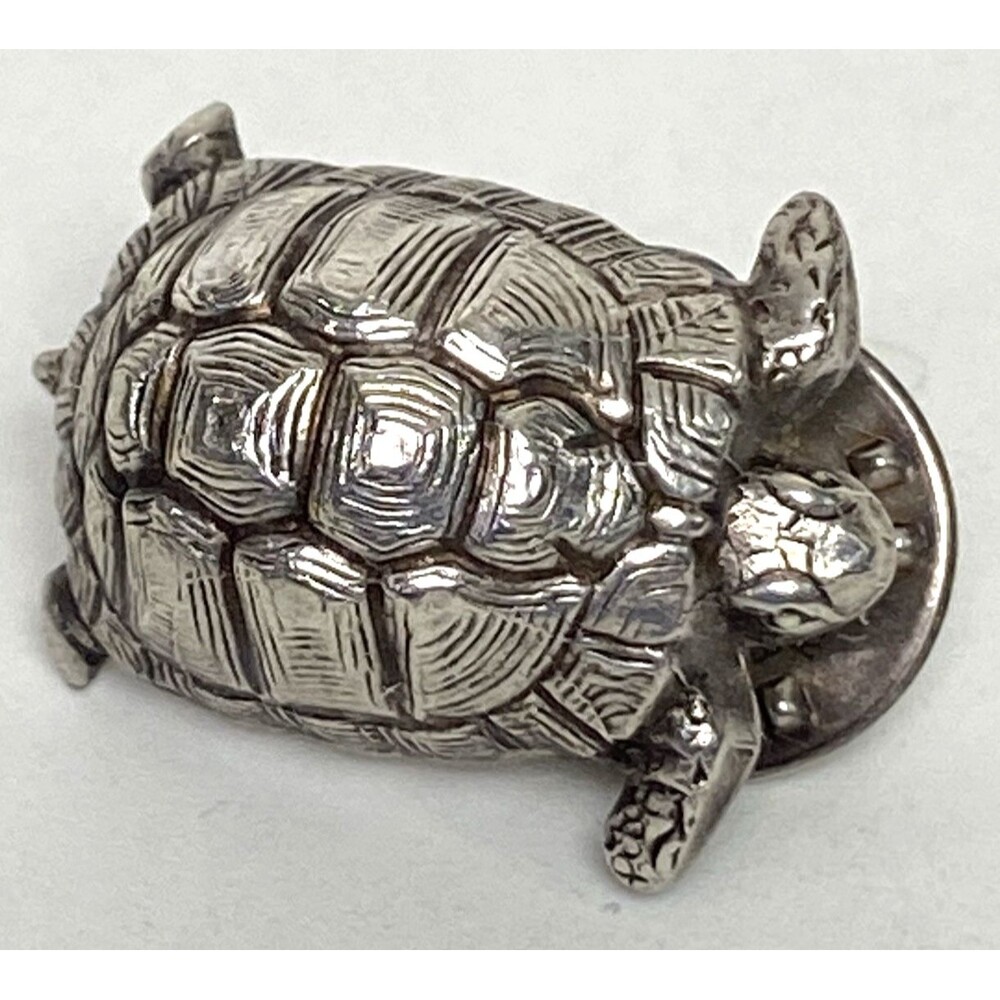 Vintage Silver tone Turtle Pin Lapel Brooch Detailed Animal Jewelry Gift Idea